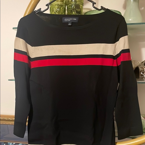 Jones New York Tops - Jones New York Women's Black Top with Red and Cream Stripes 000631